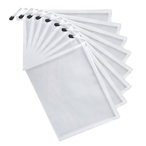 HEXONIQ Mesh Zipper Pouch, Zipper File Bags with Grid, A5 Sizes, Zip Document Holder for School, Office Supplies, Travel (A5, White, Pack of 8) - Image 1