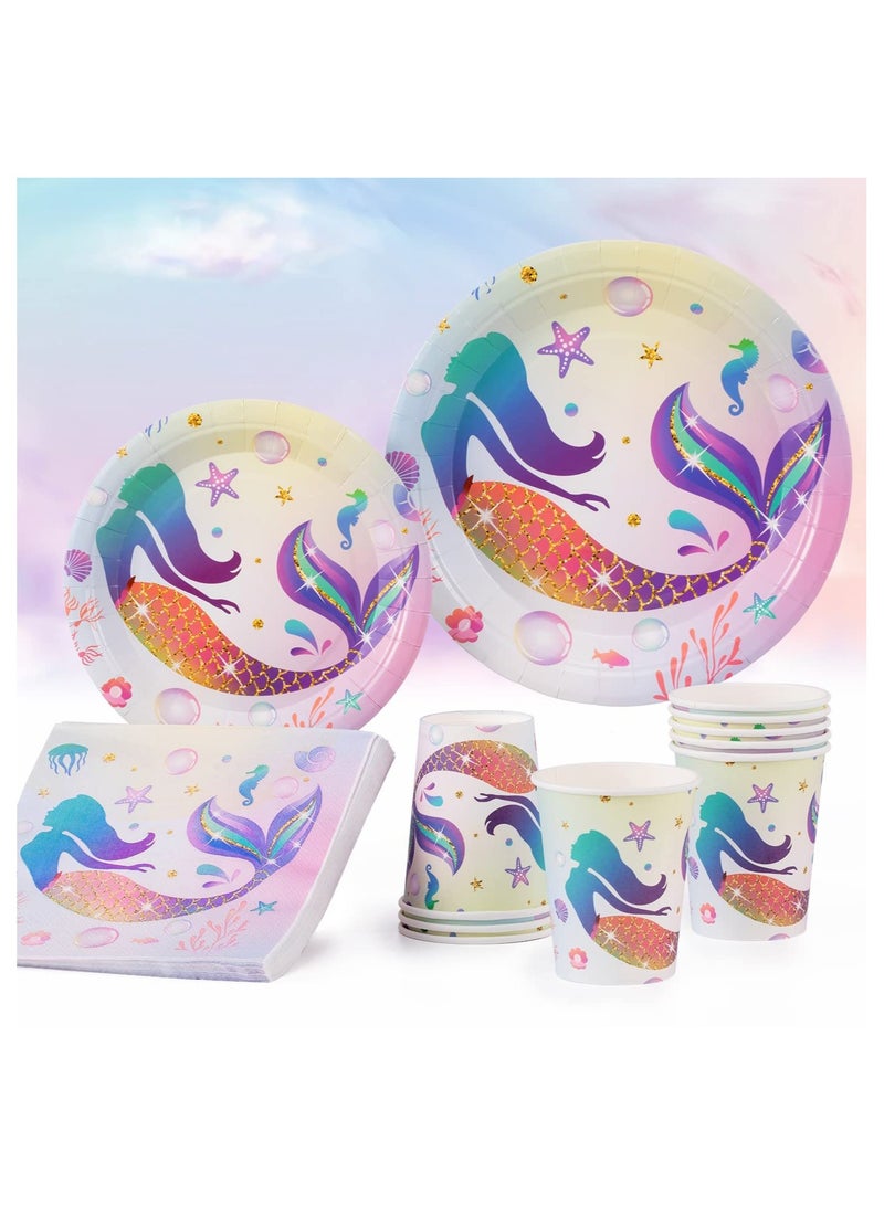 SYOSI 92PCS Little Mermaid Themed Kids Birthday Party Kit, Kids Birthday Party Supplies  9 Dinner Plates, 7 Dessert Plates, 9 oz Paper Cups and Disposable Napkins Tableware Sets Serves 24 Guests - Image 1