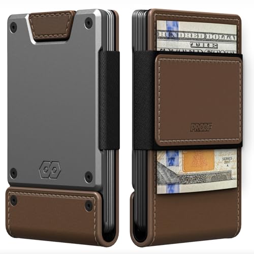 PROOF Wallet | Slim Minimalist Wallets for Men | Leather & Metal | RFID Wallet | Front/Back Pocket | Gift Box | Veteran Owned (Legacy (Full Grain Brown Leather | Satin Gun Metal)) - Image 1