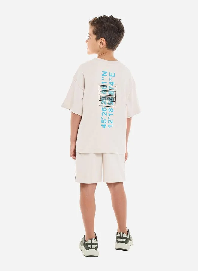 victor and jane Victor And Jane Boys Beige Cotton T-Shirt and Shorts Set