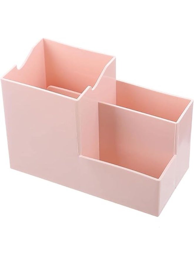 Spaceshoop Pencil Holder, Plastic 3 Slots Square Pen Cup Makeup Brush Desktop Organizer for Office Home (pink)  - Image 1
