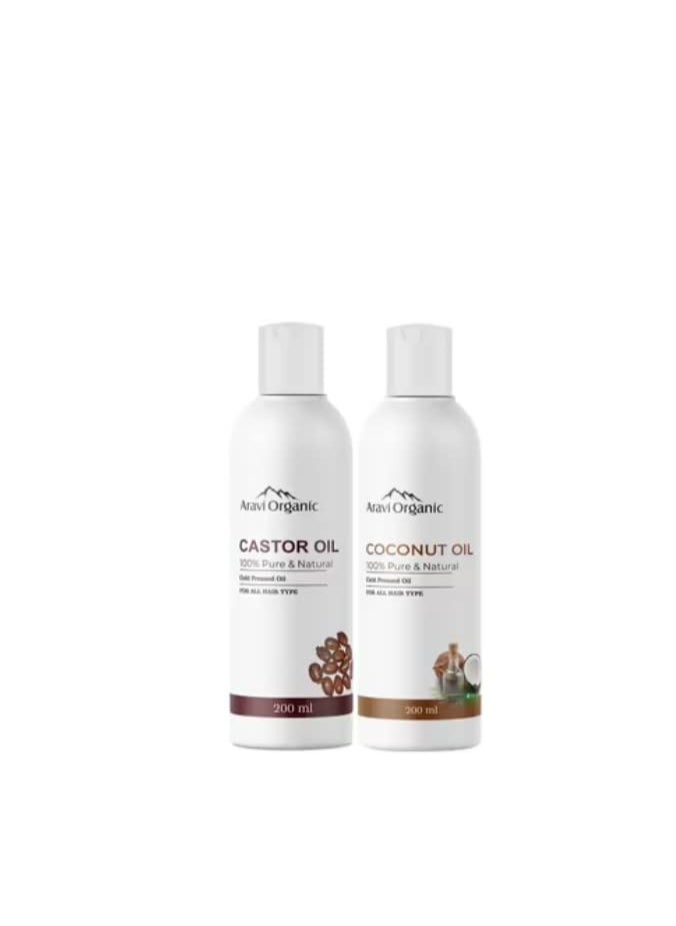 Aravi Organic - Aravi Organic Extra Virgin Cold Pressed Coconut Oil Cold Pressed Castor Carrier Oil 200ml Pack of2 - Image 1