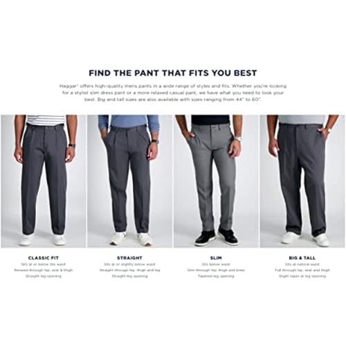 Haggar mens Premium No Iron Khaki Classic Fit Expandable Waist Flat Front Pant, Black, 42x32 - Image 5