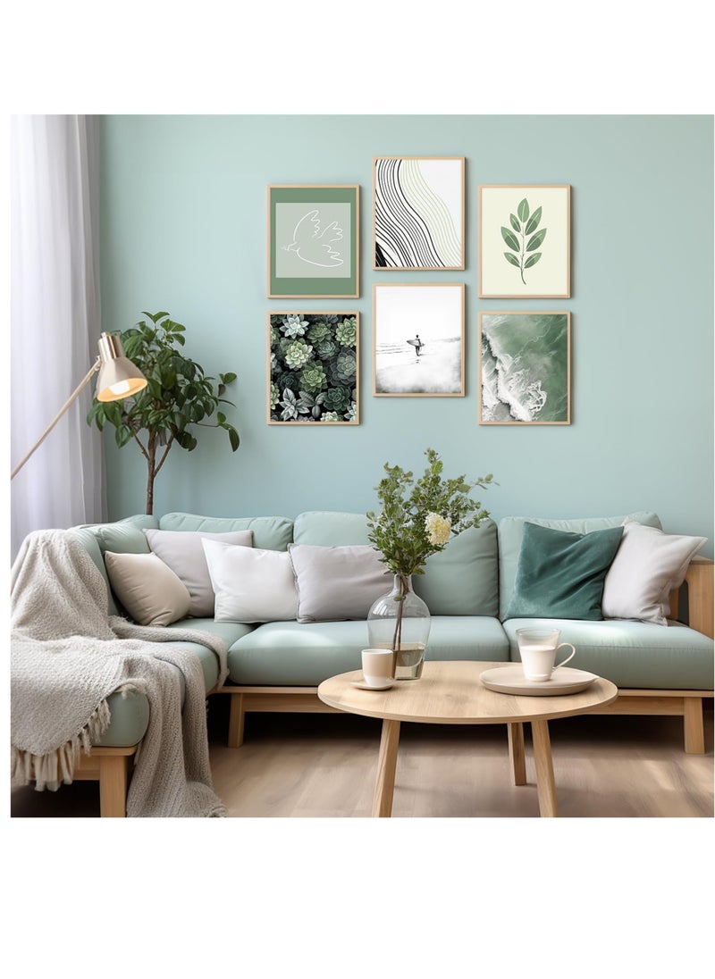 Excefore - Beach Wall Decor Poster, Sage Green Botanical Prints Abstract Minimalist Wall Poster for Bedroom Living Room Decor 20x30cm Unframed Set of 6 - Image 1
