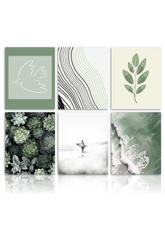 Beach Wall Decor Poster, Sage Green Botanical Prints Abstract Minimalist Wall Poster for Bedroom Living Room Decor 20x30cm Unframed Set of 6