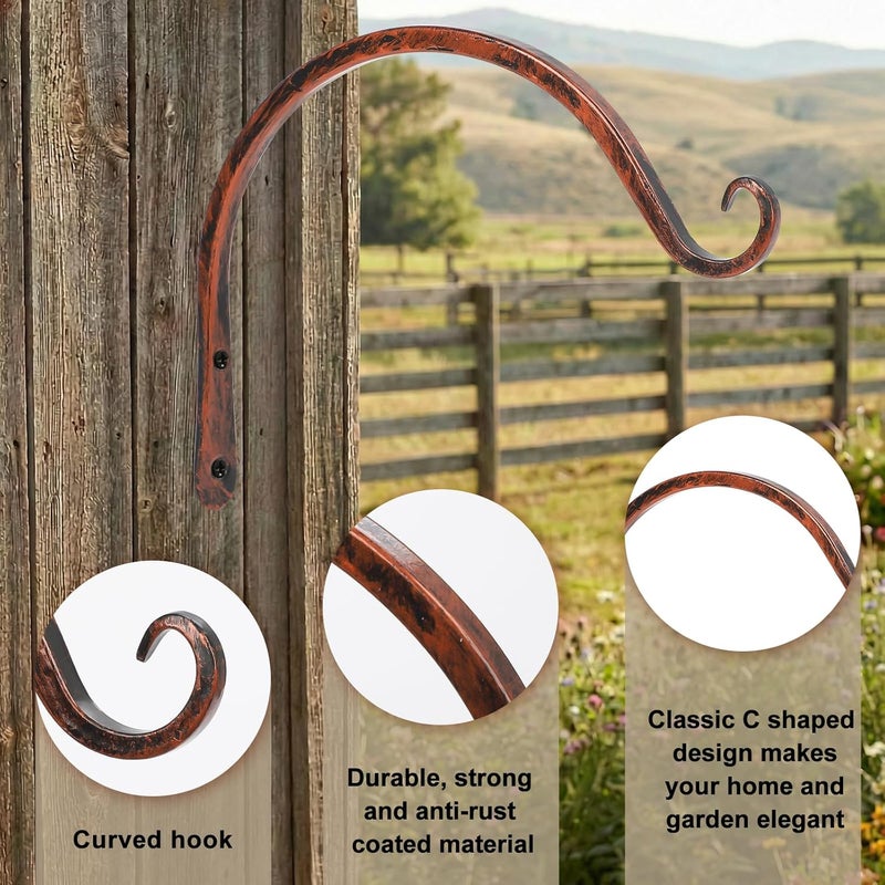 FEED GARDEN 2 Pack 8 Inch Hanging Plant Bracket Wall Hooks Decorative Plant Hangers for Outdoor Hanging Bird Feeders, Wind Chimes, Plant Baskets, Antique Bronze - Image 3