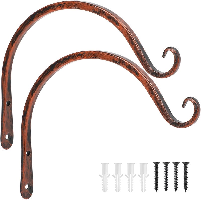 FEED GARDEN 2 Pack 8 Inch Hanging Plant Bracket Wall Hooks Decorative Plant Hangers for Outdoor Hanging Bird Feeders, Wind Chimes, Plant Baskets, Antique Bronze - Image 1