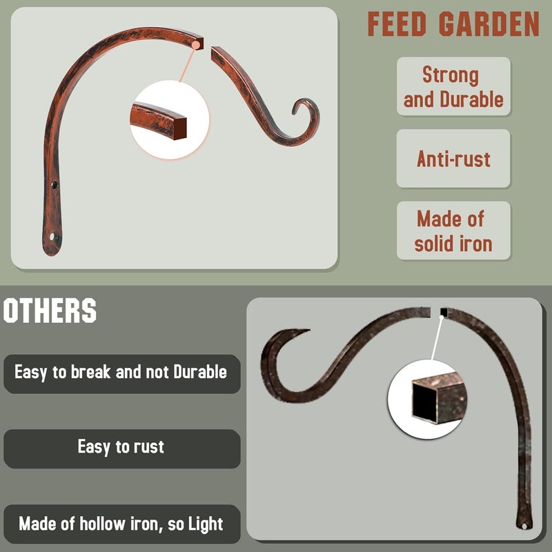 FEED GARDEN 2 Pack 8 Inch Hanging Plant Bracket Wall Hooks Decorative Plant Hangers for Outdoor Hanging Bird Feeders, Wind Chimes, Plant Baskets, Antique Bronze - Image 5