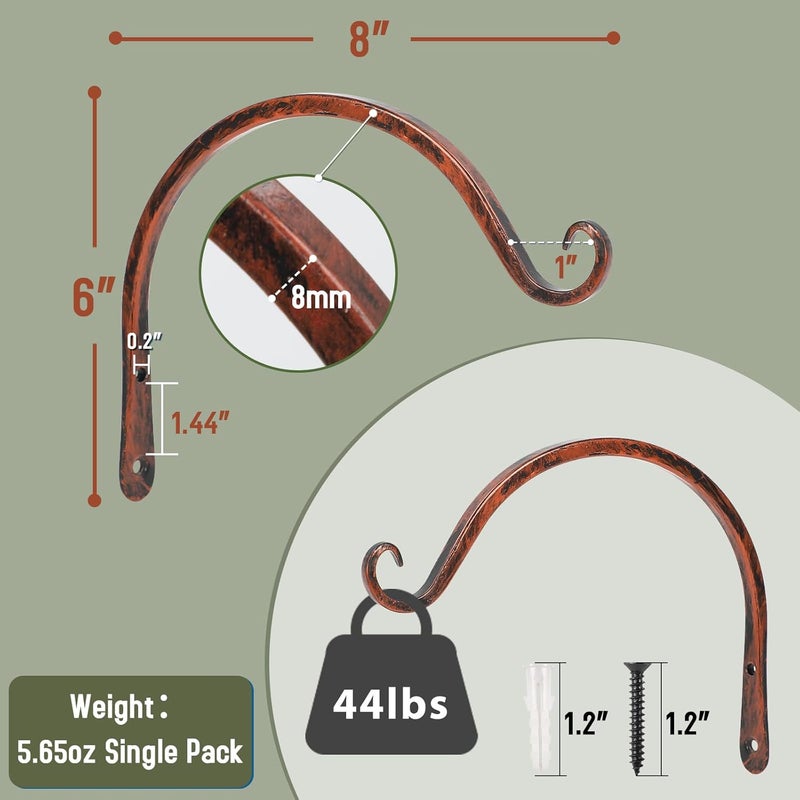 FEED GARDEN 2 Pack 8 Inch Hanging Plant Bracket Wall Hooks Decorative Plant Hangers for Outdoor Hanging Bird Feeders, Wind Chimes, Plant Baskets, Antique Bronze - Image 4
