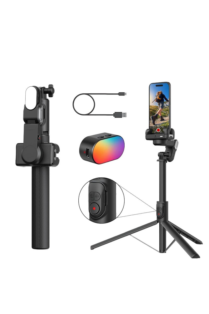 Aochuan M2 Pro Smartphone Gimbal, Video Stabilizer, Selfie Stick & Tripod, AI Body Tracking, Magnetic Light, Portable & Foldable iPhone Android Gimbal for Vlogging, YouTube, Tiktok & Instagram Videos Black - Image 1