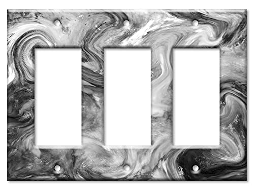 Art Plates - Three Gang Rocker - Rocker - GFCI Switch Plate Cover - Grey Swirl Marble - Granite Print - Made in USA - Image 1