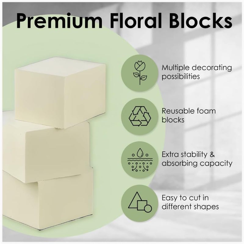 Xcel Floral Foam Blocks - Reusable, Weather Resistant Craft Foam Fresh & Artificial Flower Arrangements, Faux Florist Foam Planters Florist Supplies (Beige White 4" x 4" x 3" - 8 Pack) - Image 4
