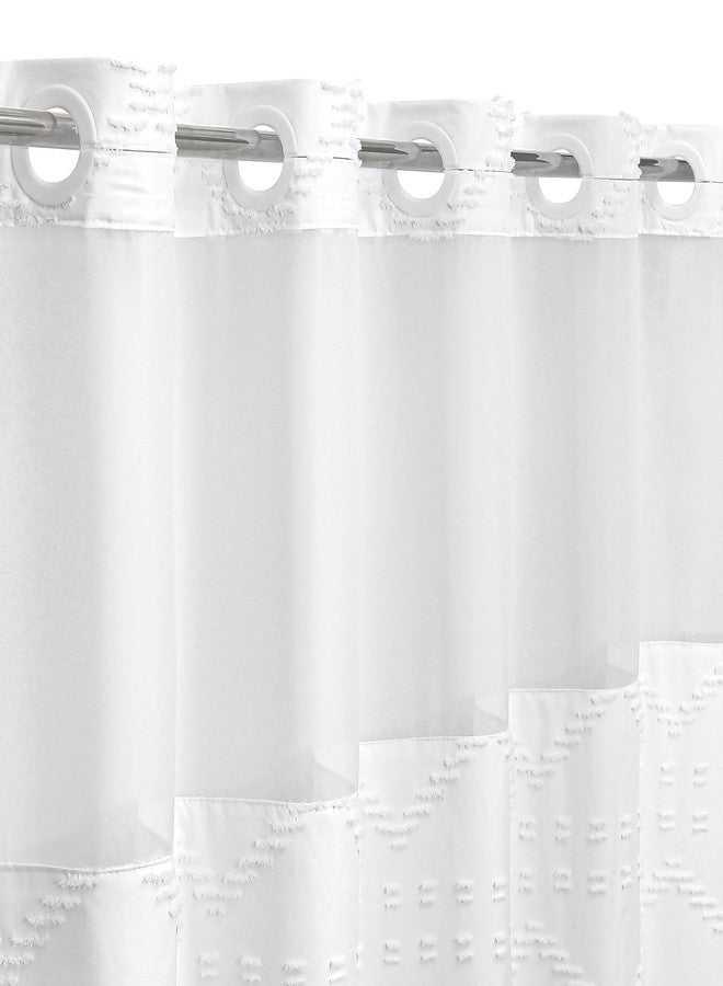 Craidlela Boho White Woven Fabric Shower Curtain 72 x 74 Modern Farmhouse, No Hooks Tufted Chevron Striped Shabby Chic Textured, Minimalist Cloth Curtain for Bathroom, Hotel Decor - Image 5