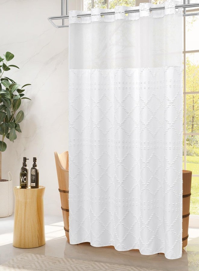 Craidlela Boho White Woven Fabric Shower Curtain 72 x 74 Modern Farmhouse, No Hooks Tufted Chevron Striped Shabby Chic Textured, Minimalist Cloth Curtain for Bathroom, Hotel Decor - Image 2