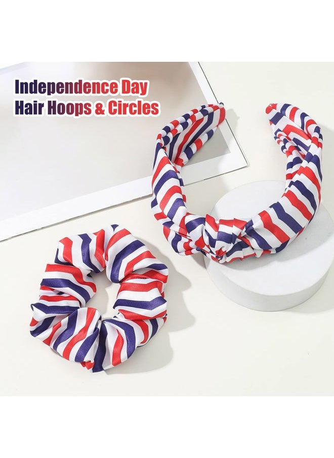 AEGYPIUS Red White Blue Headband Women, 2 Pcs 4th of July Headband for Women Soft Polyester Patriotic Headband Women, American Flag Headband Women Fourth of July Headband and Patriotic Hair Tie for Women  - Image 5
