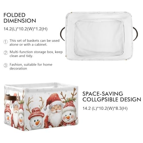Bolaz Christmas Snowman Storage BasketLarge Storage Bin Fabric Collapsible Organizer Bag with Handles 15x11x95 inch - Image 3