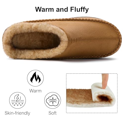 shoeslocker Mens Slippers Moccasin with Memory Foam Slip on, Indoor Outdoor House Shoes, Beige Wide Size 11-12 - Image 5
