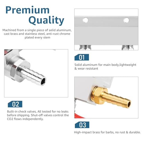 Hgkeke 5/16" Barded Gas Manifold 2 Way CO2 Distributor with Integrated Check Valves CO2 Manifold Independent Shut Off Gas Distributor for Homebrew - Image 4