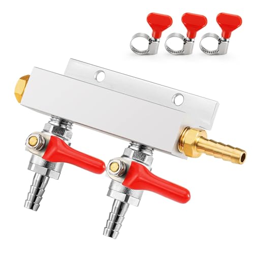 Hgkeke 5/16" Barded Gas Manifold 2 Way CO2 Distributor with Integrated Check Valves CO2 Manifold Independent Shut Off Gas Distributor for Homebrew - Image 1