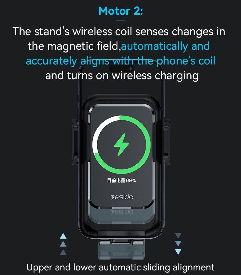 Yesido C312 Wireless Charging Phone Holder  Auto Alignment & 15W Fast Charging - Image 5