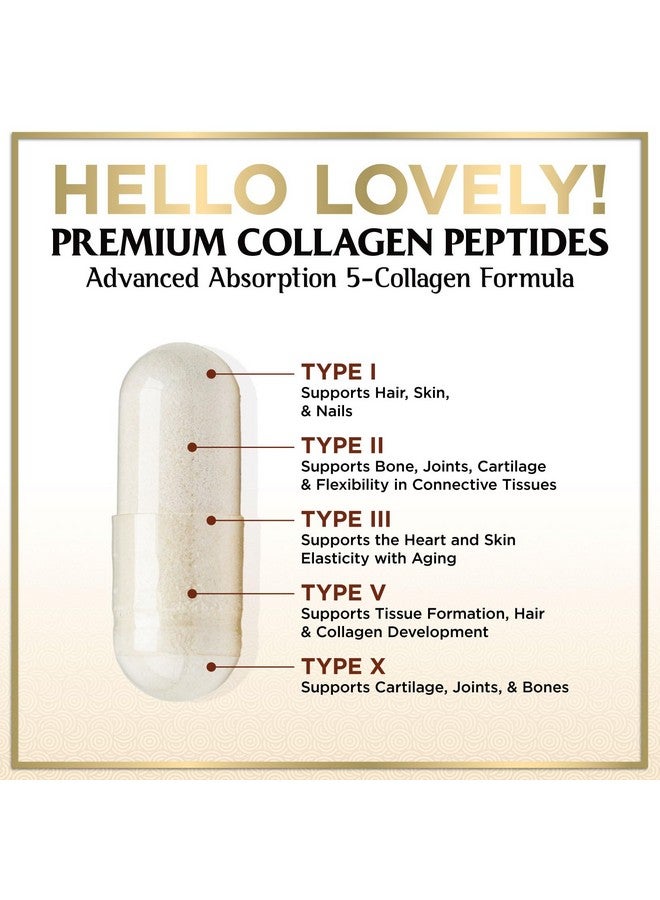 Hello Lovely! Collagen Peptides for Women - 2400mg Per Serving - Multi Collagen Capsules with Types I, II, III, V & X - Hydrolyzed Collagen Supplement Vital Hair, Skin, Nails, Joints & Bones Support - 120 Capsules - Image 3