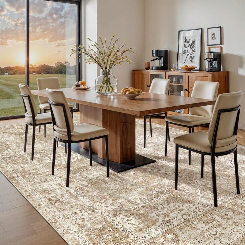 Madane 8x10 Area Rugs for Living Room, Machine Washable Vintage Natural Rug with Non-Slip Backing, Soft Large Throw Rug, Thin Carpet for Bedroom Dining Room Farmhouse (8 x 10, Beige/Brown) - Image 5