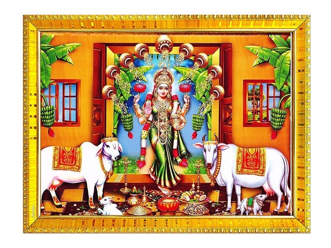 ZIG ZAG GRUHA LAKSHMI PHOTO FRAME FOR WALL TABLE POOJA ROOM 7X9 INCHES ACRYLIC GLASS GOLDEN