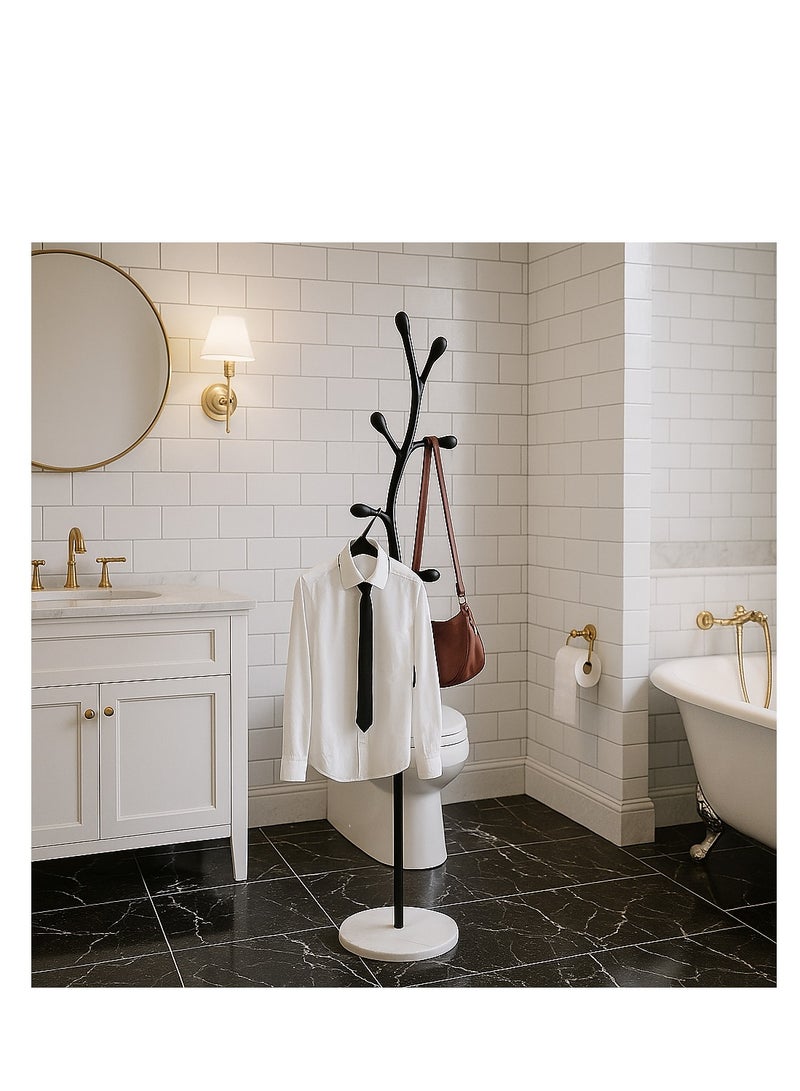 Y&D Black Coat Rack Freestanding,Coat Hanger Stand with Natural Marble Base,Modern Sturdy Metal Clothes Rack Standing Hall Tree Hanger for Hats,Scarf, Bag, Jacket - Image 3