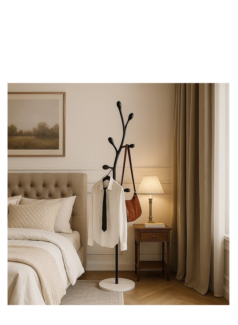 Y&D Black Coat Rack Freestanding,Coat Hanger Stand with Natural Marble Base,Modern Sturdy Metal Clothes Rack Standing Hall Tree Hanger for Hats,Scarf, Bag, Jacket - Image 4