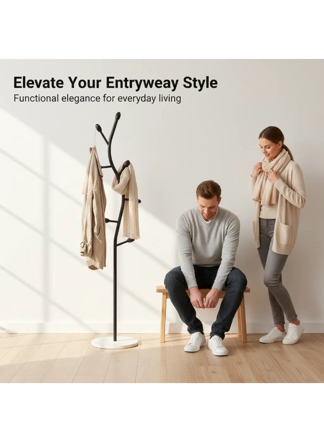 Y&D Black Coat Rack Freestanding,Coat Hanger Stand with Natural Marble Base,Modern Sturdy Metal Clothes Rack Standing Hall Tree Hanger for Hats,Scarf, Bag, Jacket - Image 3