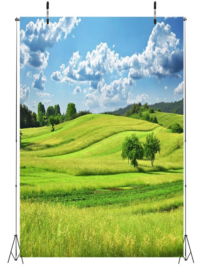 BELECO 7x5ft Fabric Spring Green Hills Meadow Backdrop Green Grass Lawn Trees Blue Sky White Clouds Photography Background Outdoor Nature Scenery Easter Decor Kid Baby Portrait Photo Studio Props - Image 4