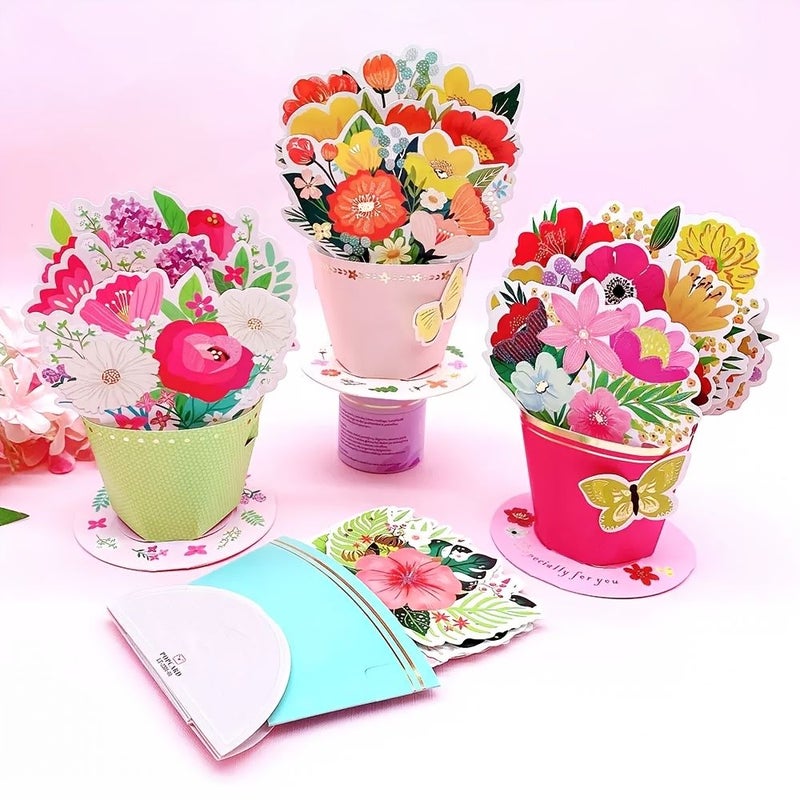 Grass Green Handmade 3D Pop Up Flower Greeting Card Birthday Gift for Mom Girlfriend Lover Friends Teacher Classmates Thanksgiving Mothers Day Valentines Day Special Occasions - Image 1