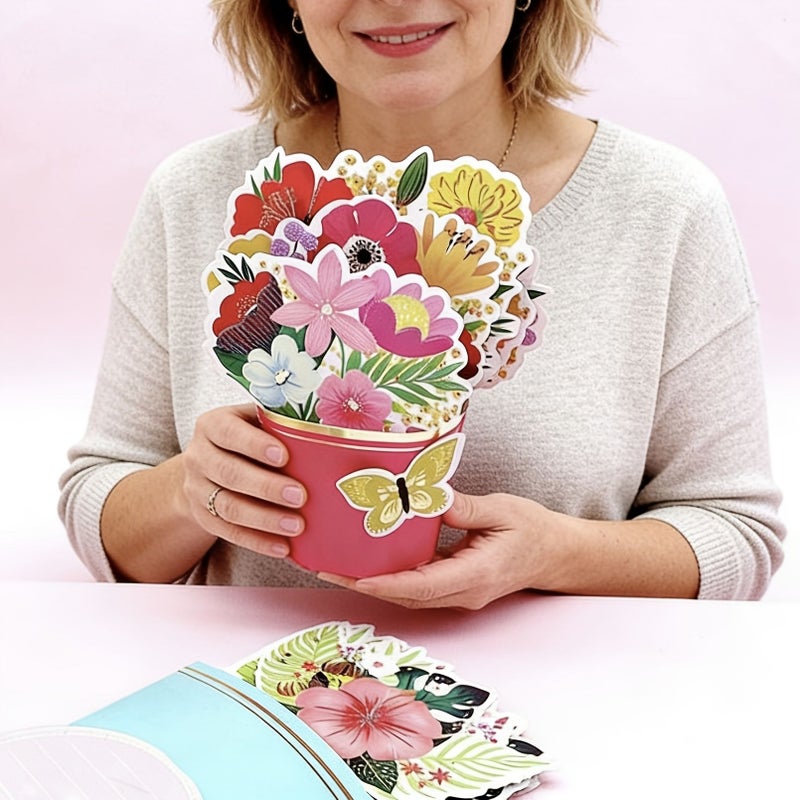 Grass Green Handmade 3D Pop Up Flower Greeting Card Birthday Gift for Mom Girlfriend Lover Friends Teacher Classmates Thanksgiving Mothers Day Valentines Day Special Occasions - Image 4