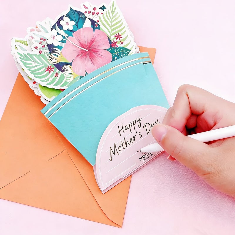 Grass Green Handmade 3D Pop Up Flower Greeting Card Birthday Gift for Mom Girlfriend Lover Friends Teacher Classmates Thanksgiving Mothers Day Valentines Day Special Occasions - Image 2