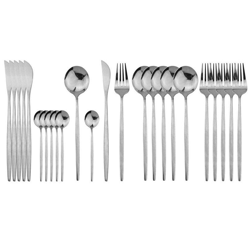 JASHII 24 Pieces Silverware Flatware Cutlery Set, Stainless Steel Tableware Silverware-Service for 6 Dishwasher Safe Full Set Flatware Durable (Silver) - Image 1