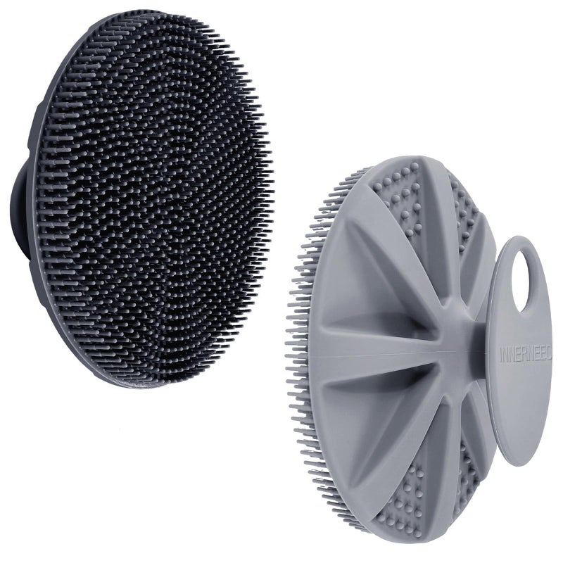 إنر نيد فرشاة استحمام من السيليكون الناعم بدرجة الطعام من INNERNEED، فرشاة استحمام محمولة لتنظيف البشرة، فرشاة تقشير لطيفة ورغوة جيدة (أسود + رمادي) - Image 1