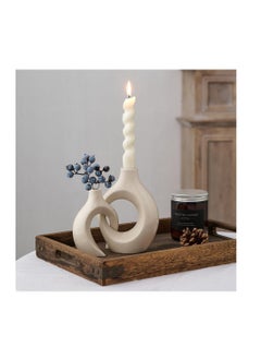 Excefore White Ceramic Candle Holder, Taper Candle Holder, Modern Candle Holder, Decorative Candle Stick, Candle Holder Decor for Table, Minimalist Candle Holders for Living Room, Lvory  - Image 2