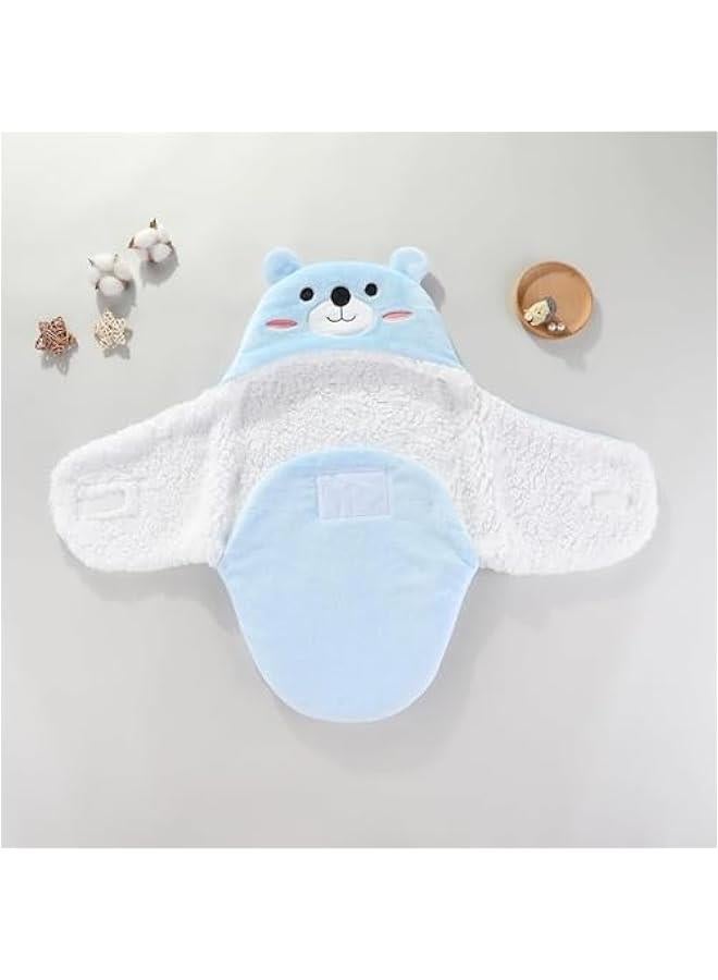 1 Pcs Baby Swaddle, Cute Bear Natural Swaddle Blanket Wrap, Baby Hooded Fleece Swaddle Blanket Newborn Cartoon Receiving Blanket Soft Plush Sleeping Bag Sack Stroller Wrap, 0-6 Months (Blue) - Image 5