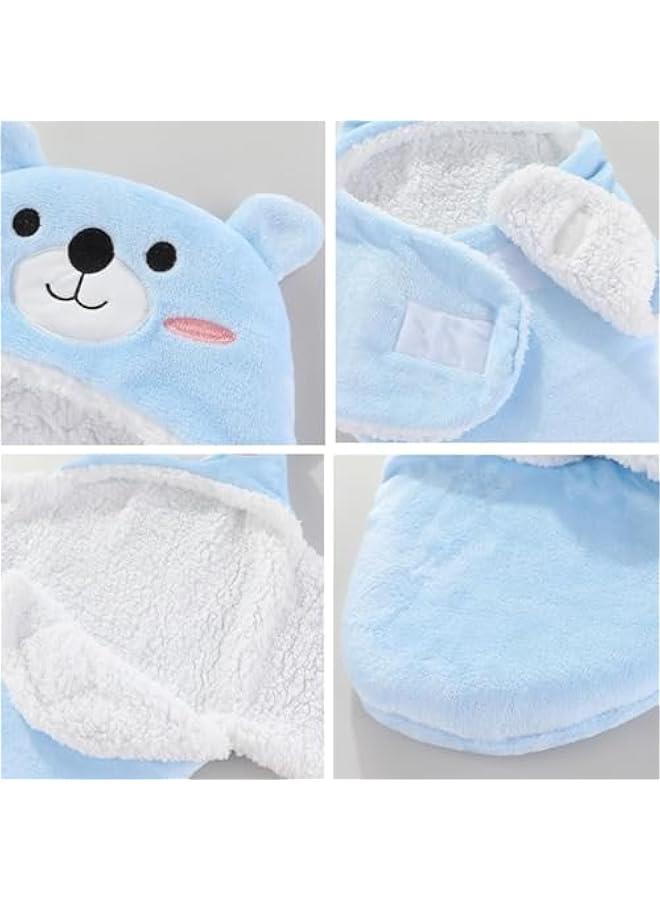 1 Pcs Baby Swaddle, Cute Bear Natural Swaddle Blanket Wrap, Baby Hooded Fleece Swaddle Blanket Newborn Cartoon Receiving Blanket Soft Plush Sleeping Bag Sack Stroller Wrap, 0-6 Months (Blue) - Image 4