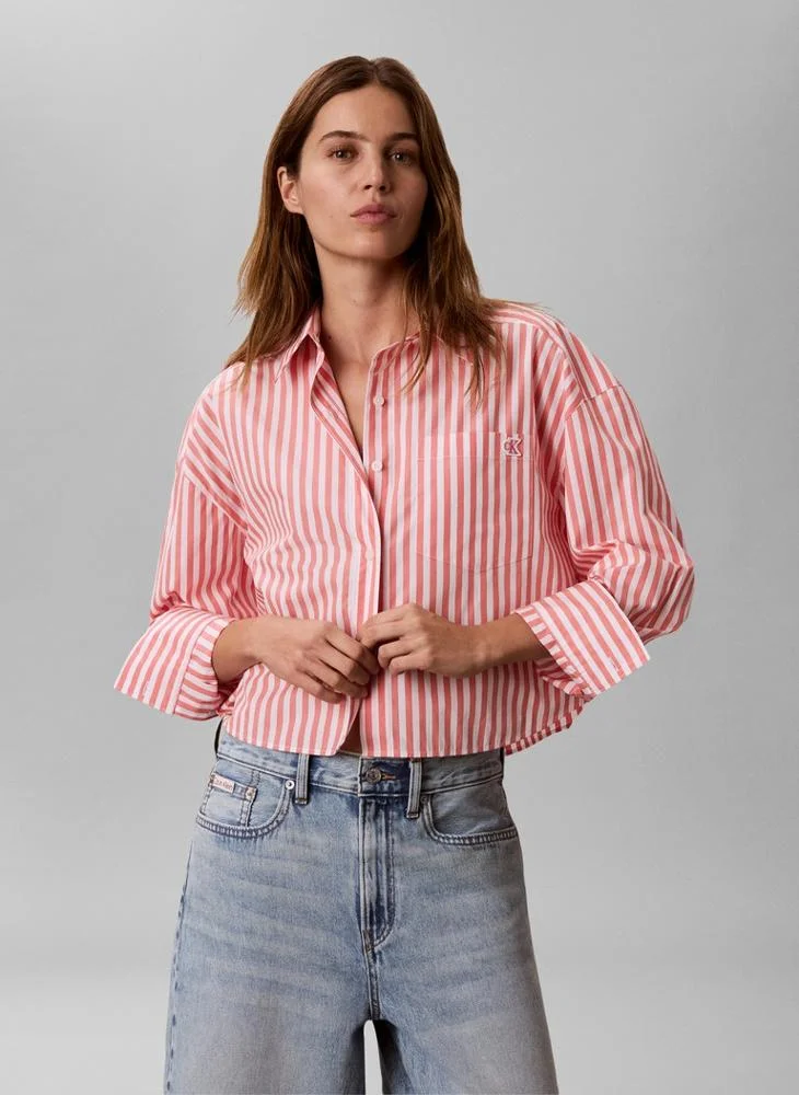 Calvin Klein Jeans Yarn Dyed Cropped Poplin Shirt