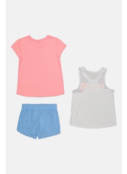 PUMA kids Girl 3 Piece Sportswear Fit Top And Bottom Set, Peach  - Image 2