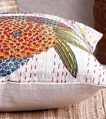 BOHEKANT Cotton Kantha Cushion Cover Hand Stitched Embroidery Decorative Printed Pillow Cover Square Shape Indian Boho Cushion 5 16x16 Pack of 5 - Image 4
