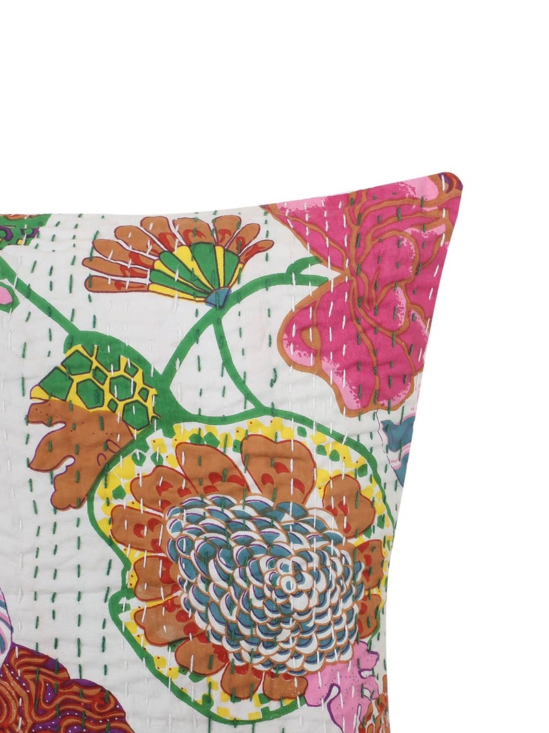 BOHEKANT Cotton Kantha Cushion Cover Hand Stitched Embroidery Decorative Printed Pillow Cover Square Shape Indian Boho Cushion 5 16x16 Pack of 5 - Image 2