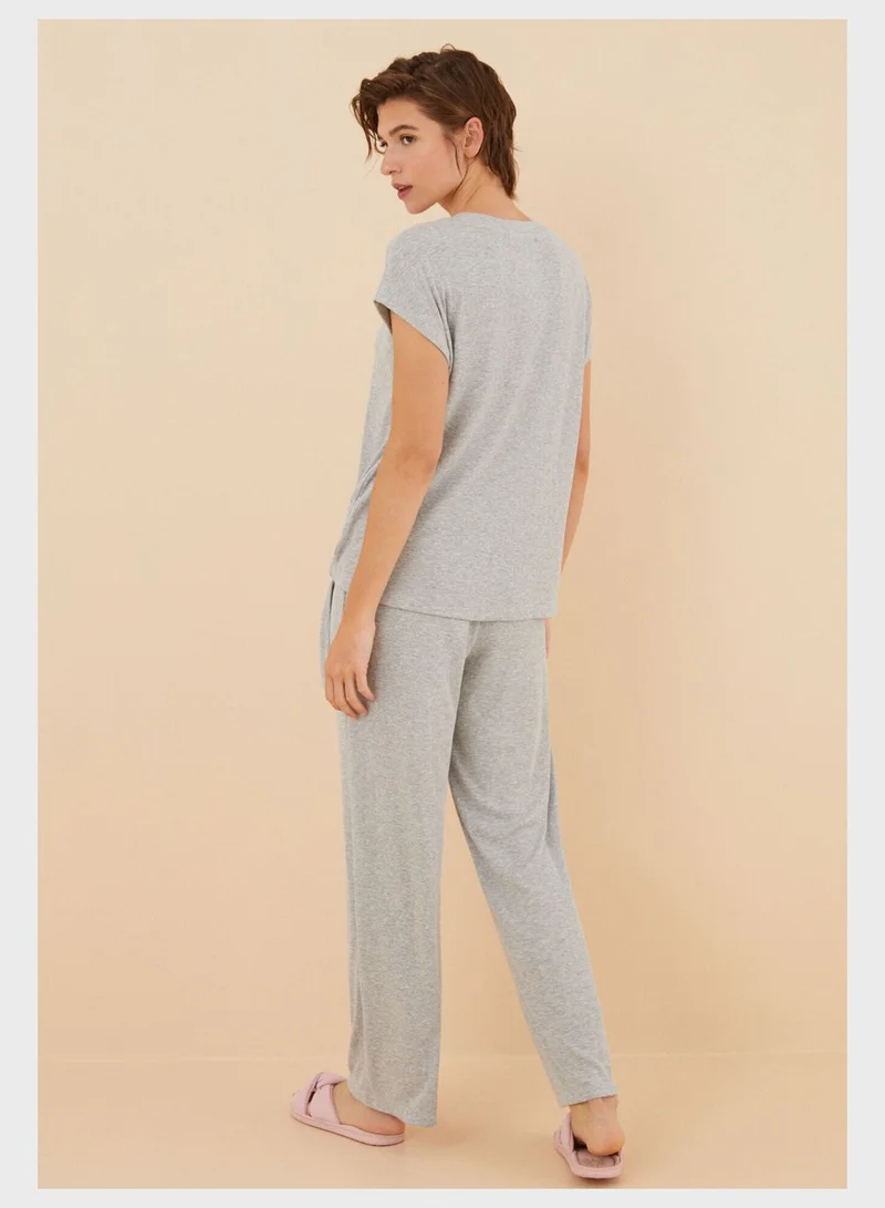 women'secret V-Neck Pyjama T-Shirt And Pants Set