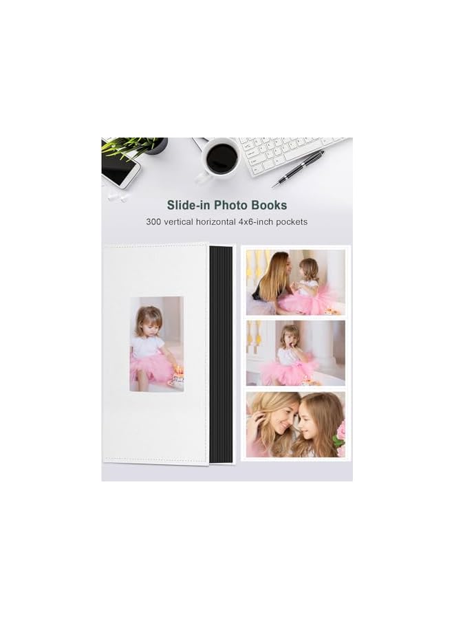 The Bros Extra Large Photo Album 300 Pockets,Sewn Bonded Leather Book Pockets Hardcover Photo Frame 6x4 Photos Wedding Gift Valentines Day Present (White-D) - Image 4