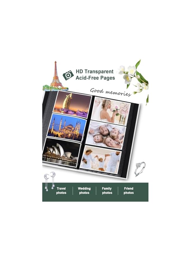 The Bros Extra Large Photo Album 300 Pockets,Sewn Bonded Leather Book Pockets Hardcover Photo Frame 6x4 Photos Wedding Gift Valentines Day Present (White-D) - Image 5