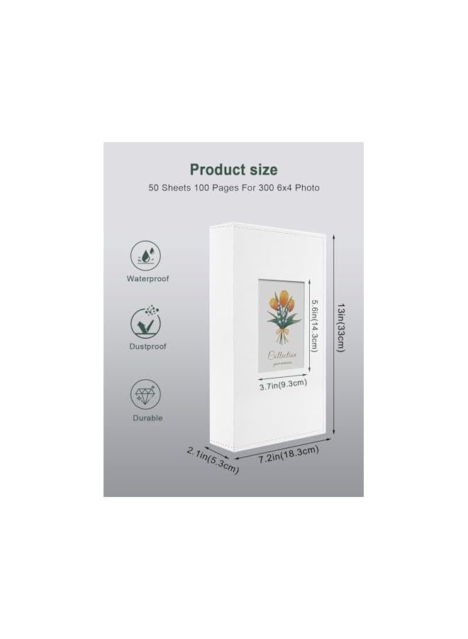 The Bros Extra Large Photo Album 300 Pockets,Sewn Bonded Leather Book Pockets Hardcover Photo Frame 6x4 Photos Wedding Gift Valentines Day Present (White-D) - Image 2