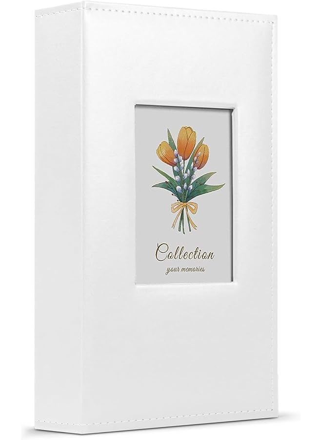 The Bros Extra Large Photo Album 300 Pockets,Sewn Bonded Leather Book Pockets Hardcover Photo Frame 6x4 Photos Wedding Gift Valentines Day Present (White-D) - Image 1