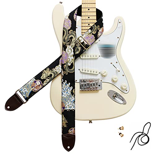 MUSIC FIRST Original Design, 2 inch width (5cm), Vintage Ukiyoe Style Dragon Electric Guitar Strap Bass Strap (Dragon) - Image 1
