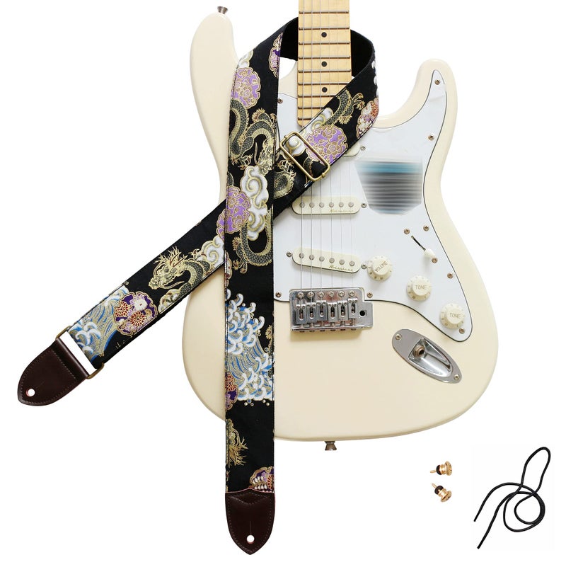 MUSIC FIRST Original Design, 2 inch width (5cm), Vintage Ukiyoe Style Dragon Electric Guitar Strap Bass Strap (Dragon) - Image 5